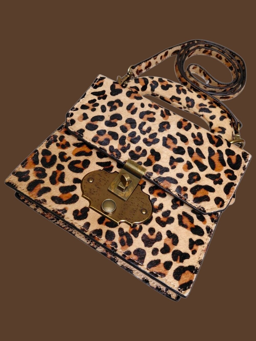 Miss Albright Anthropologie Leopard Print 100% Real Calf Hair Crossbody Rare